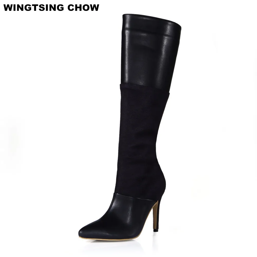 Осенние женские сапоги из лакированной кожи с острым носком привлекательные до