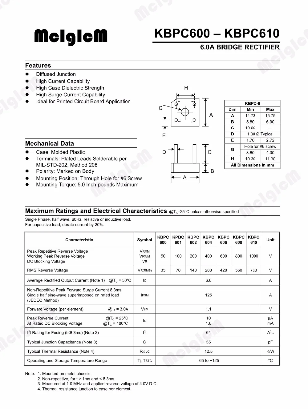 MCIGICM 5 шт. 6A 1000 В диодный мостовой выпрямитель kbpc610|bridge rectifier|diode bridge rectifierdiode |