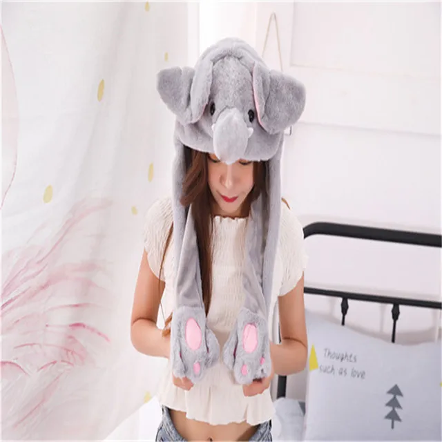 elephant 1 шт. 60 см забавная стежка Пикачу Кролик Плюшевая Игрушка мягкая шапка с наполнителем с ушками движущаяся плюшевая креативная игрушка шапка кукла милый подарок на день рождения - Цвет: elephant