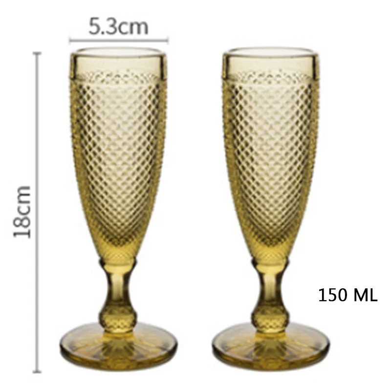 150ml yellow 2 pcs Свадебные бокалы для шампанского, вечерние бокалы для сока, креативные европейские бокалы с рельефным бриллиантом, не содержит свинец, утолщенные стеклянные дизайны с гравировкой - Цвет: 150ml yellow 2 pcs