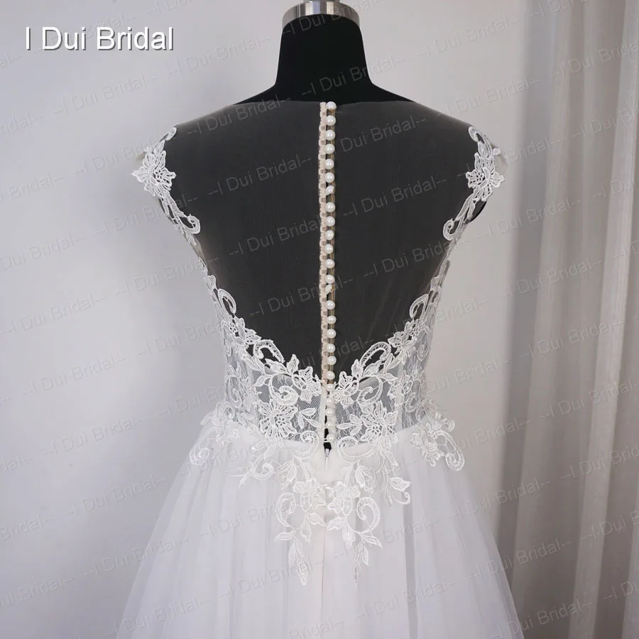 Vestido De Noiva, свадебное платье с жемчужной пуговицей на спине, кружевной аппликацией, тюлевым слоем, романтичное