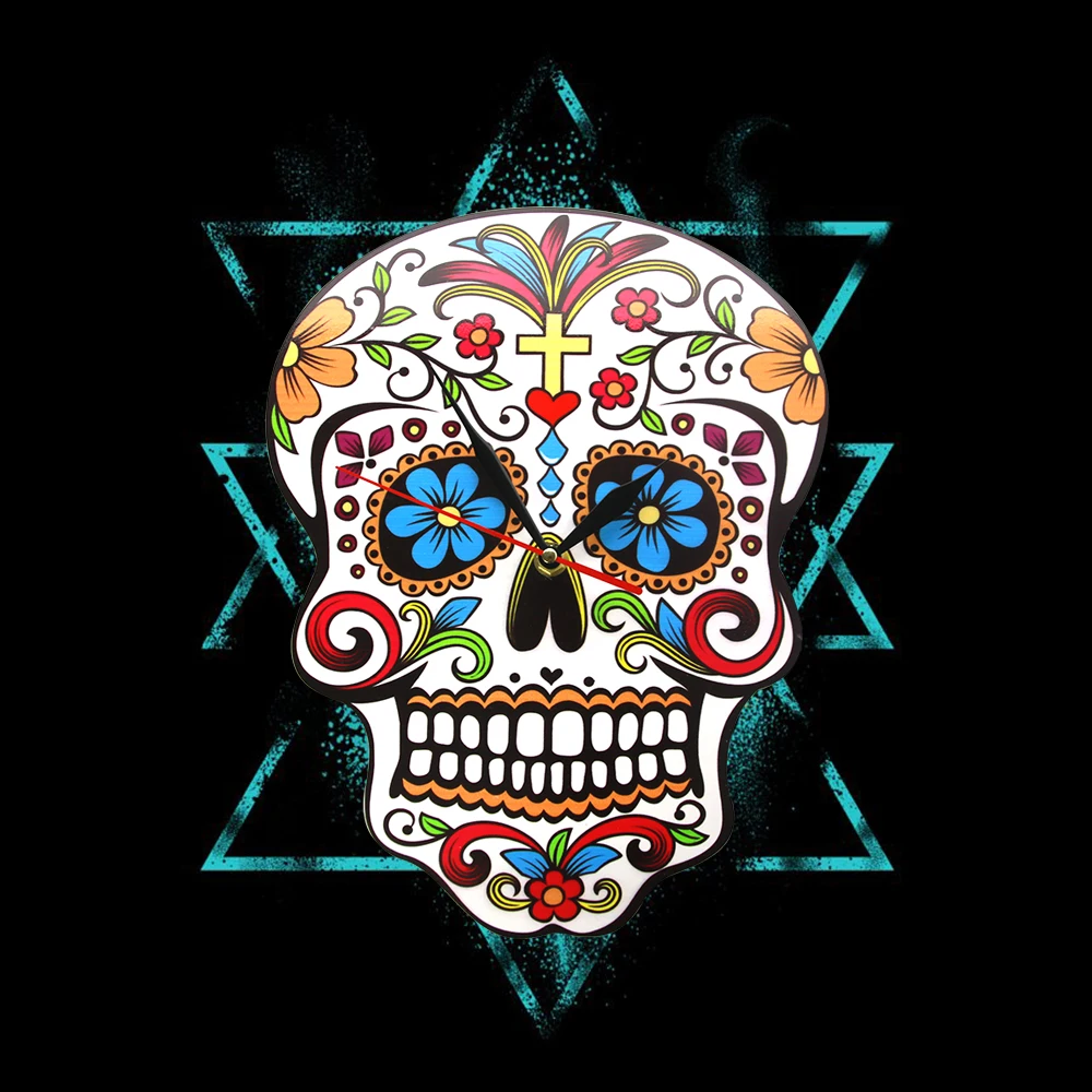 Мексиканские Часы Dia De Los Muertos Day of the Dead настенные часы с цветочным черепом