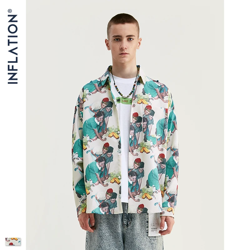 Мужская рубашка INFLATION свободная с цифровым принтом и длинным рукавом 92145W для