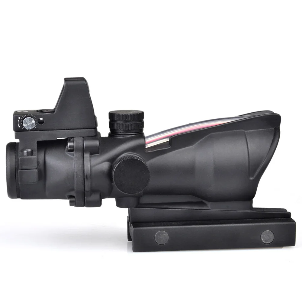 SEIGNEER Tactical Optics ACOG Rifle Scope 4x32 True Fiber Red Illuminated Crosshair BDC Gun Scopes With RMR Sight For Hunting