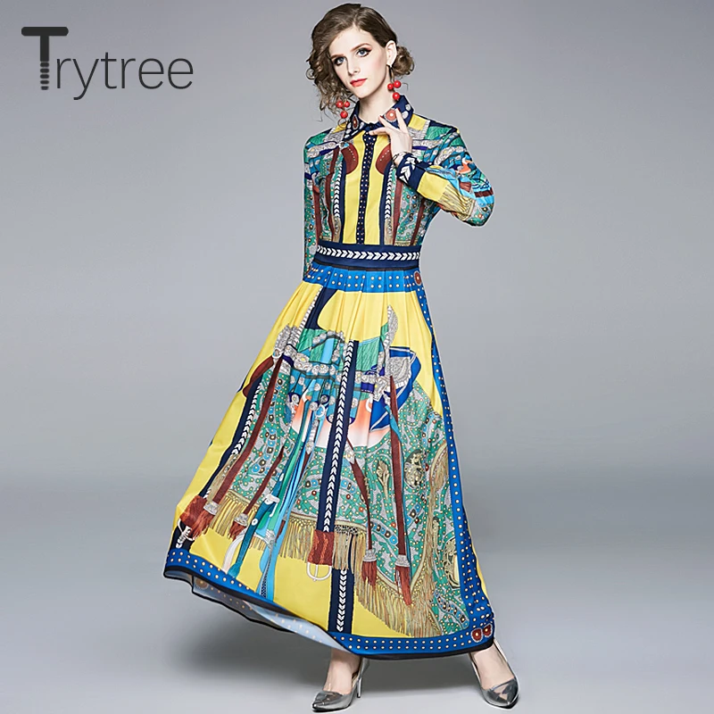 Trytree/летнее осеннее платье с высоким уличным принтом женское рубашка отложным
