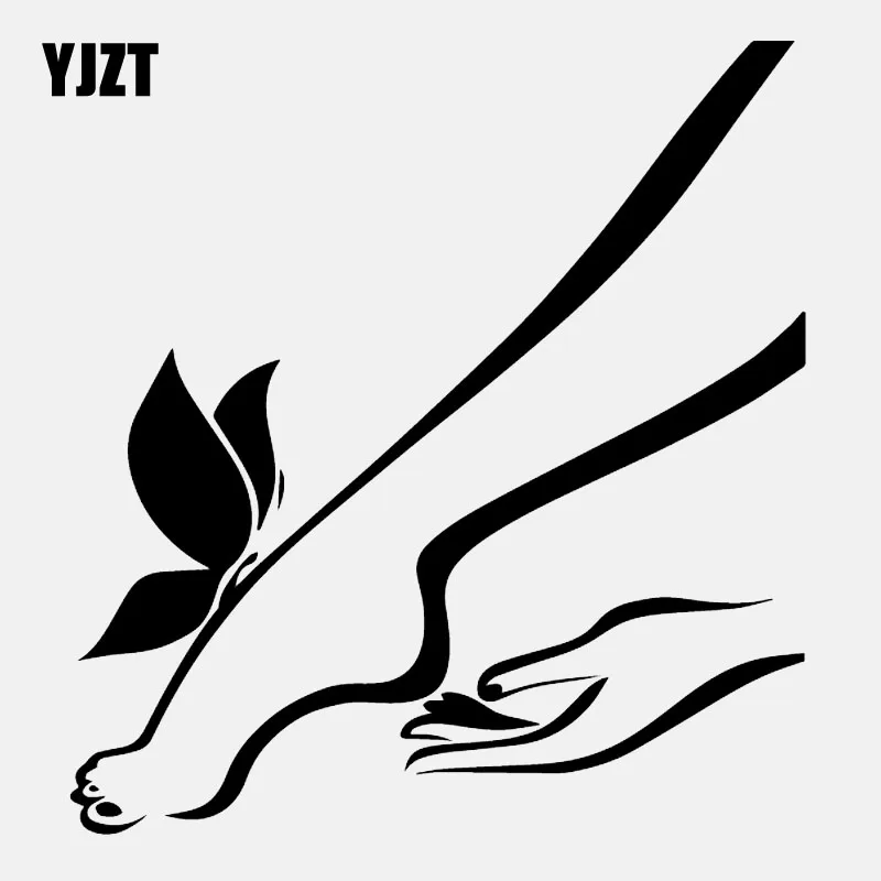 

YJZT 15.6CM*16.7CM Car Stickers Vinyl Decal Foot Leg And Butterfly Romantic Decor Black/Silver C24-0331
