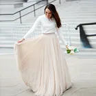 Женская шифоновая плиссированная юбка, длинная юбка бежевого цвета в пол, для невесты, 2017