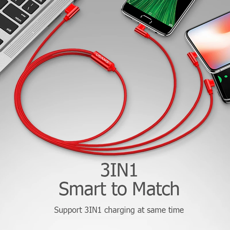 USAMS 3в1 USB кабель для Мобильный телефон Micro Type C зарядный iPhone Samsung 6 зарядное