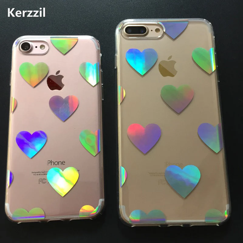 Kerzzil Luxury Laser Lovely Heart Transparent Clear Case for iPhone7 7plus LOVE Capa iPhone 6 6s Plus PC Hard Cases | Мобильные