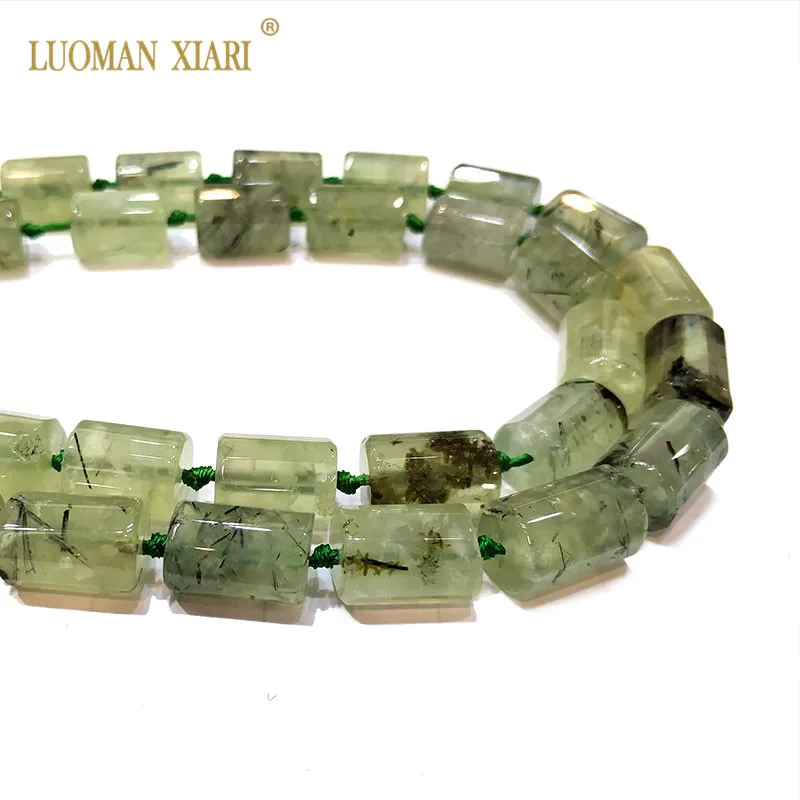 

LUOMAN XIARI Prehnite Cylindrical Natural Stone Facted Beads For Jewelry Making DIY Bracelet, Necklace Size 11*16 mm Strand 15"