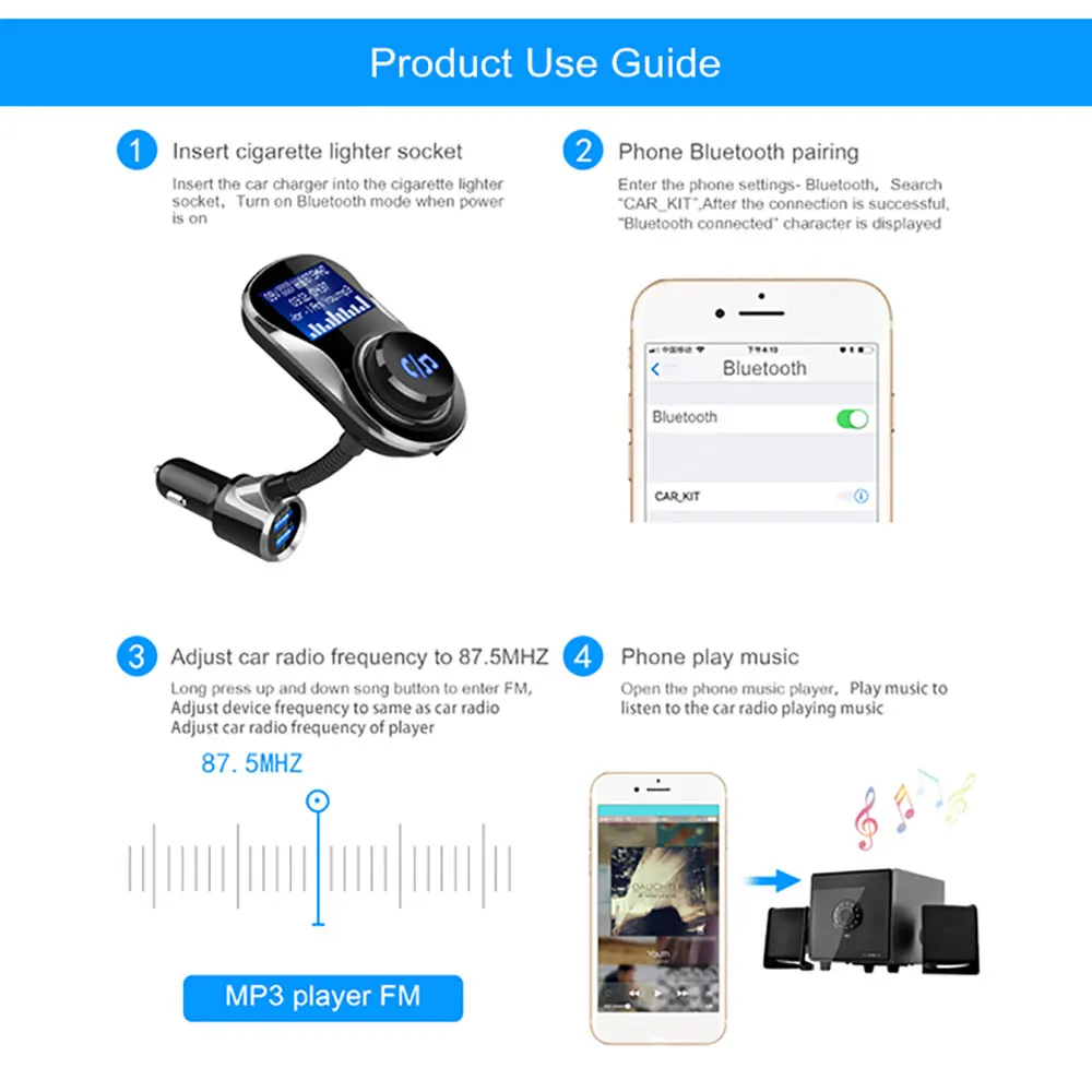 Vehemo 1.4 Inch Bluetooth Audio Receiver Handsfree Home Automobile Wireless Universal | Автомобили и мотоциклы
