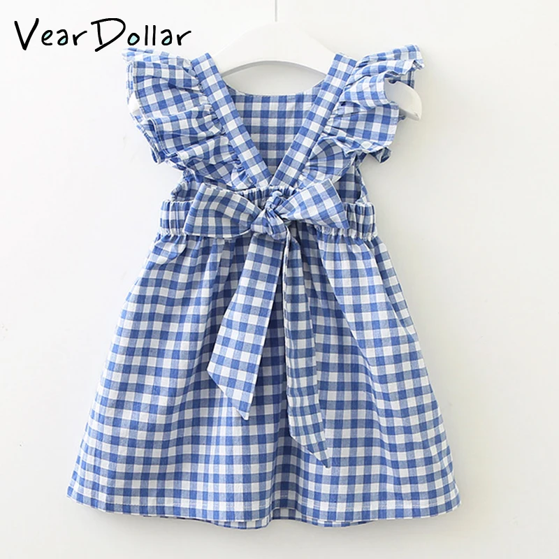 

VearDoller New Children's Dress Summer Plaid Kids Princess Dresses Outwear Cute Big Bow Girls Dress for 2-10Y Baby