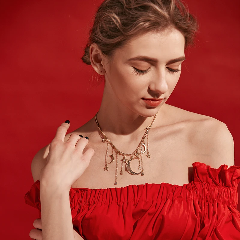 JOOLIM ювелирные изделия оптом/2017 Луна Звезда цинковый сплав колье ожерелье Модные