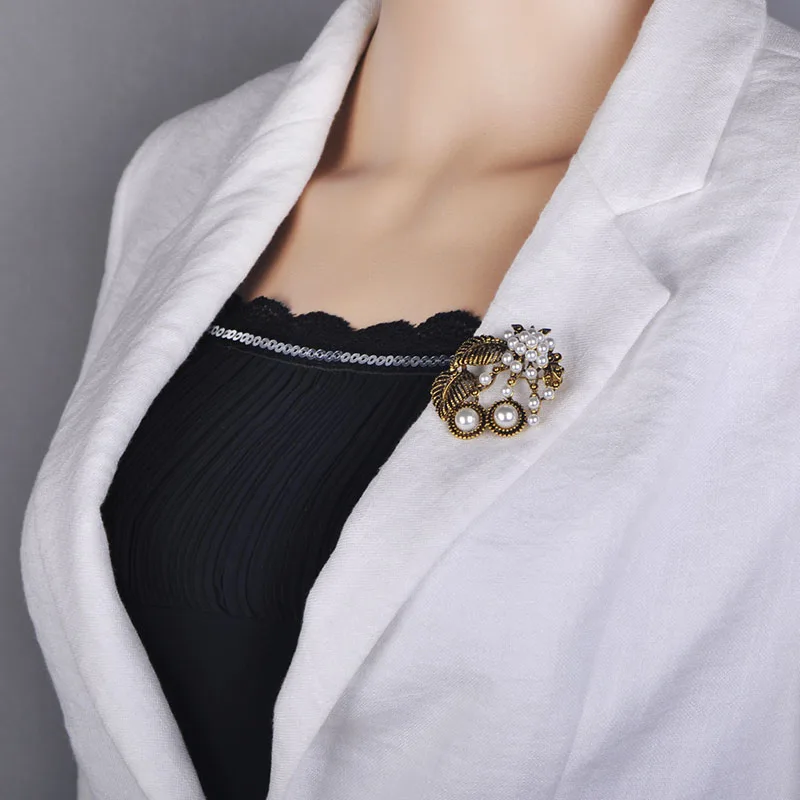 Женская Винтажная брошь в виде листьев и цветов с искусственным жемчугом|Броши| |