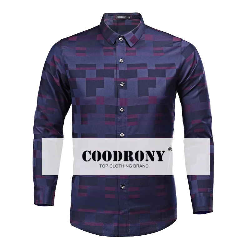 COODRONY, мужская рубашка, мужские деловые повседневные рубашки, Новое поступление, мужская одежда известного бренда, клетчатая рубашка с длинным рукавом, Camisa Masculina 712