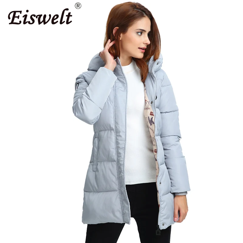 EISWELT 2018 Новая модная Длинная зимняя куртка женское приталенное пальто женская