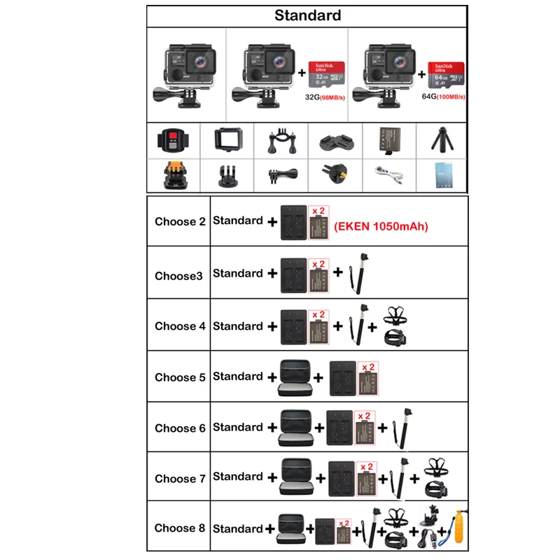 EKEN H5s Plus Ультра HD экшн камера 4K + 12 МП с EIS подводный водонепроницаемый Cam Удаленная