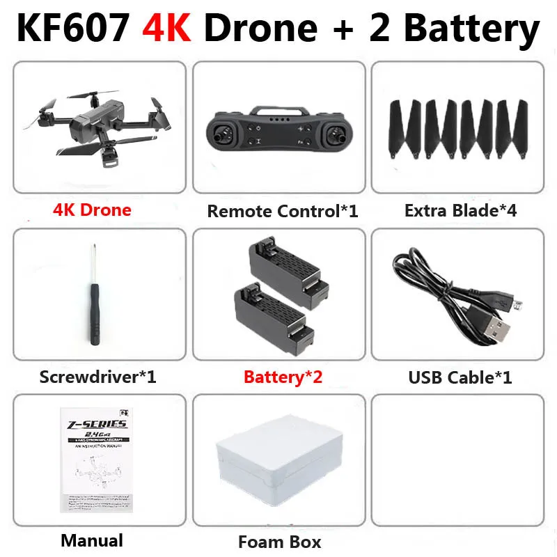 KF607 4K 2B Foam KF607 Профессиональный складной мини Дрон с двойной камерой 1080P 4K HD WiFi FPV оптический поток RC Квадрокоптер Вертолет игрушки VS SG106 - Цвет: KF607 4K 2B Foam