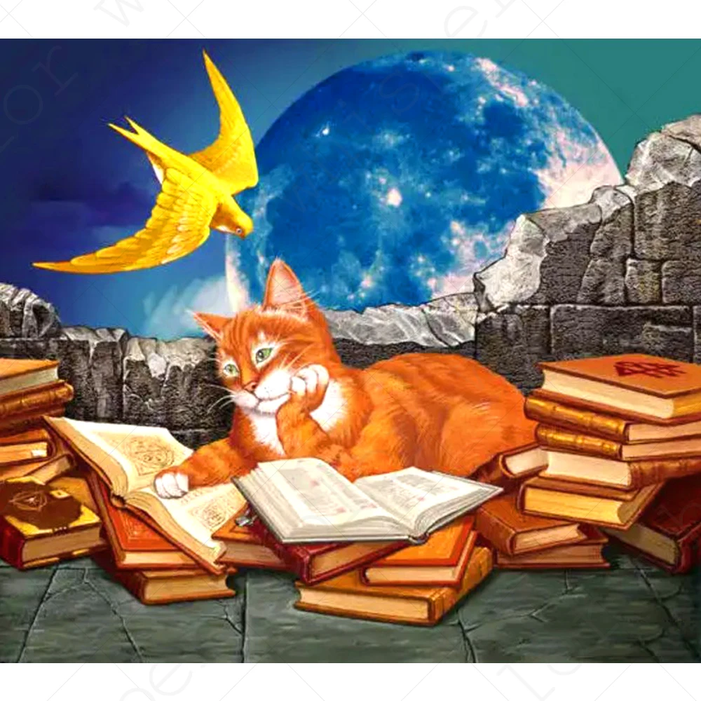 Полный квадратный дрель 5D DIY Алмазная картина "Кошка книга" 3D Алмазная вышивка крестиком Мозаика горный хрусталь LE01327 - Цвет: 5