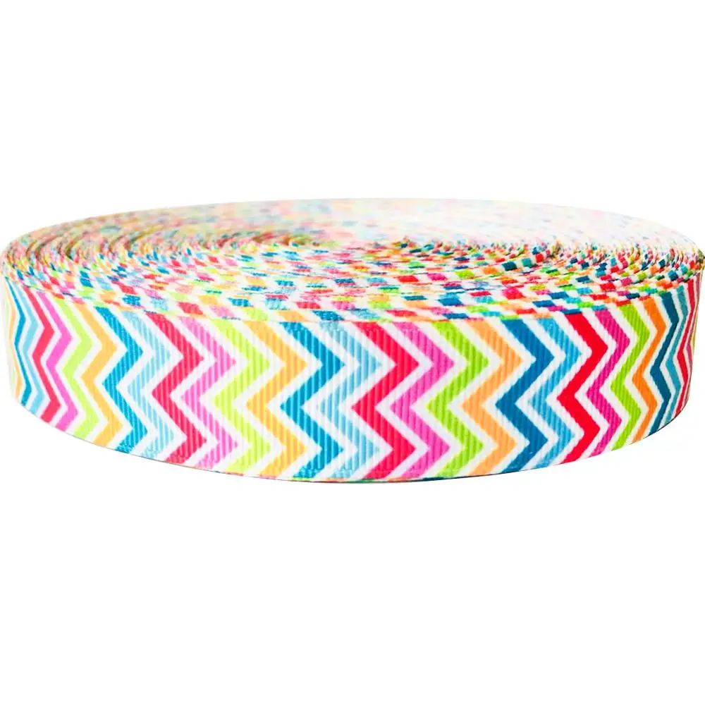 

Chevron Printed Grosgrain Ribbon Multi-color 22MM 7/8''inch Rainbows Webbing Cintas for Hairbows Dog Collar Handmade Craft