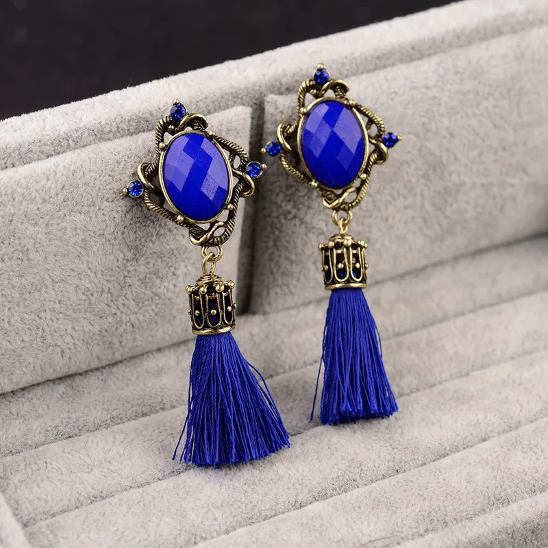 Новые этнические каменные бусы ромбовидные зеленые серьги с кисточками для