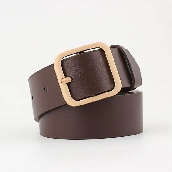 gold brown Новинка, высокое качество, Женский широкий черно-белый пояс из искусственной кожи, женский пояс с квадратной пряжкой золотого и серебряного цвета, пояс для женщин, джинсы - Цвет: gold brown