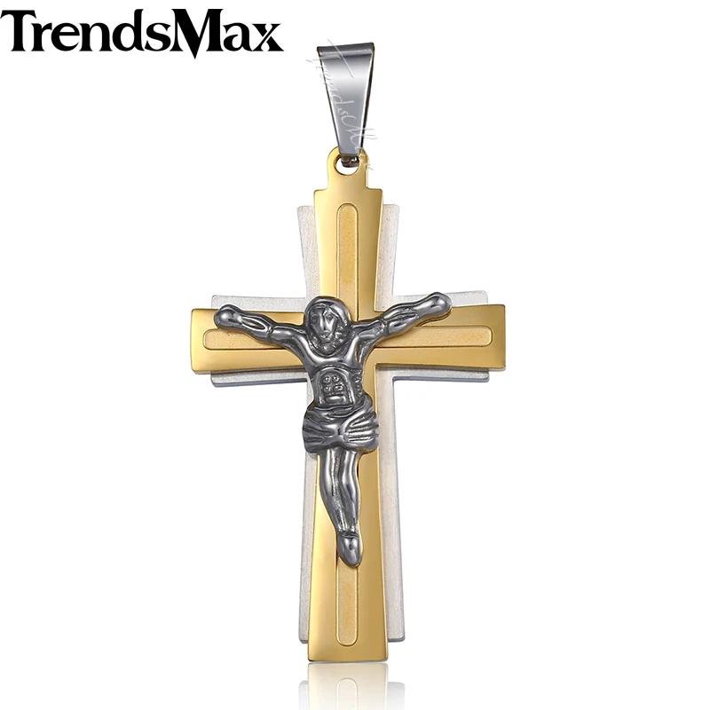KP503 Trendsmax Мужская Подвеска Крест Иисуса из нержавеющей стали подвески серебро/золото Цвет Мужская мода ювелирные изделия KPP3 - Окраска металла: KP503