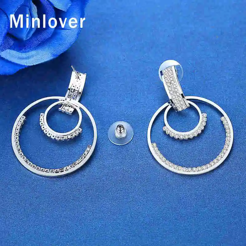 Minlover серебряный цвет уникальный дизайн двойной круг Свадебные Висячие серьги