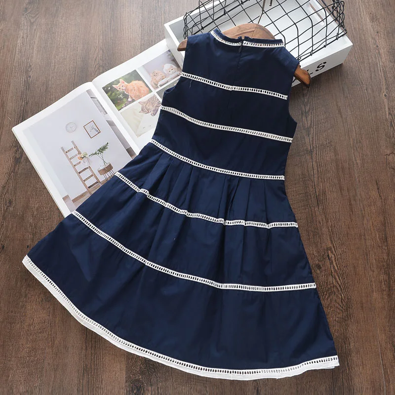New Summer Children's Dress Hollowed Color Collision Sleeveless for Girls 100-150cm | Детская одежда и обувь
