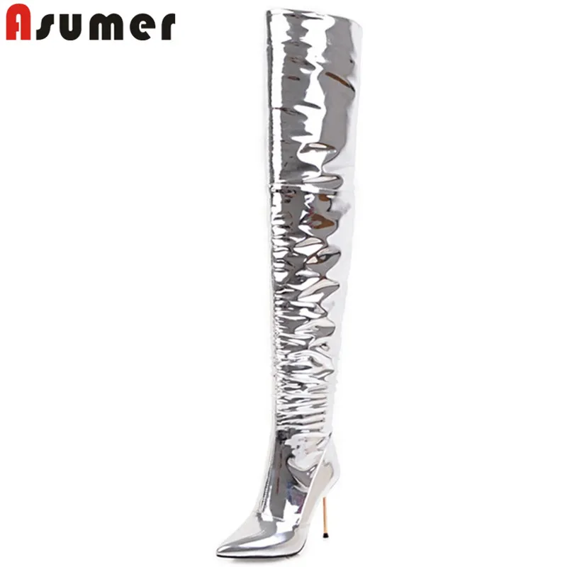 

ASUMER 2021 fashion autumn winter boots pointed toe zip over the knee boots thin high heels ladies thigh high boots big size
