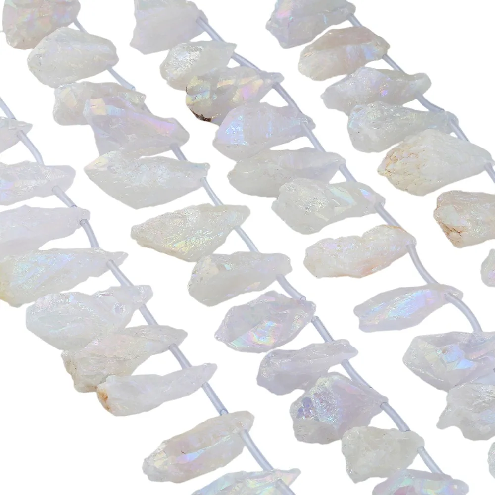 

TUMBEELLUWA Titanium Aura Crystal Points Top Drilled Beads Natural Rock Quartz 15" Strand