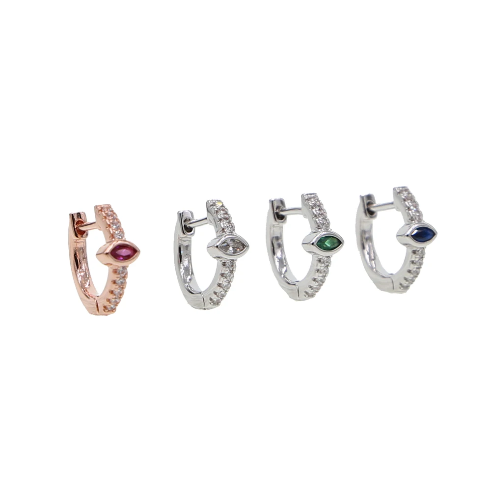 silver plated rose gold color small cz birthstone hoop earring for women minimal delicate jewelry | Украшения и аксессуары