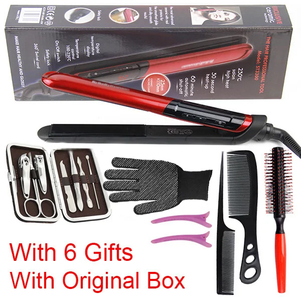 6 Gifts with box Профессиональный Выпрямитель для волос, светодиодный выпрямитель для волос, утюжок для выпрямления волос, прямой инструмент для укладки волос - Цвет: 6 Gifts with box