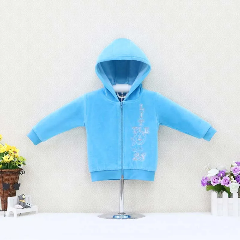 Sky blue Велюровая куртка с капюшоном для малышей; пальто на молнии с длинными рукавами для мальчиков и девочек; детская одежда с вышивкой; сезон осень-зима; Рождественская одежда - Цвет: Sky blue
