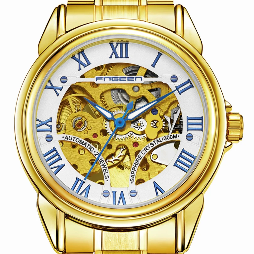 FNGEEN Brand Top Golden Luxury Men Watch Automatic Mechanical Watches Skeleton Self Wind Gold Men's Wristwatch Hollow Out Dial | Наручные