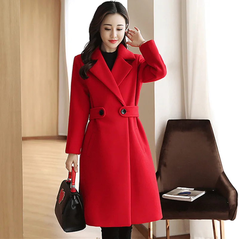 YAGENZ Autumn Wool Long Coat Women Jacket Casual Double Windbreaker Woolen Outwear Elegant V-neck Bayan Mont 424 | Женская одежда