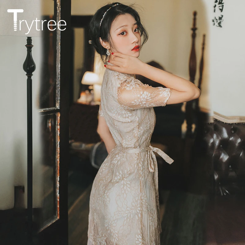 Платье Trytree женское с воротником-стойкой повседневное офисное платье-трапеция из