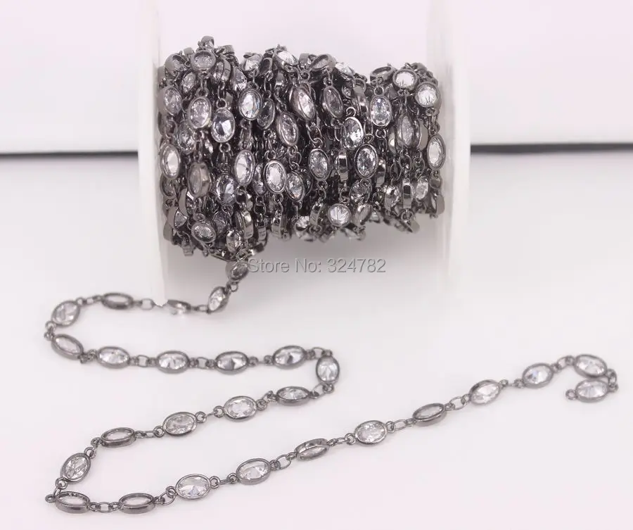 Овальная цепочка из бисера с разноцветным фианитом 3 м 5 х7 мм латунная для