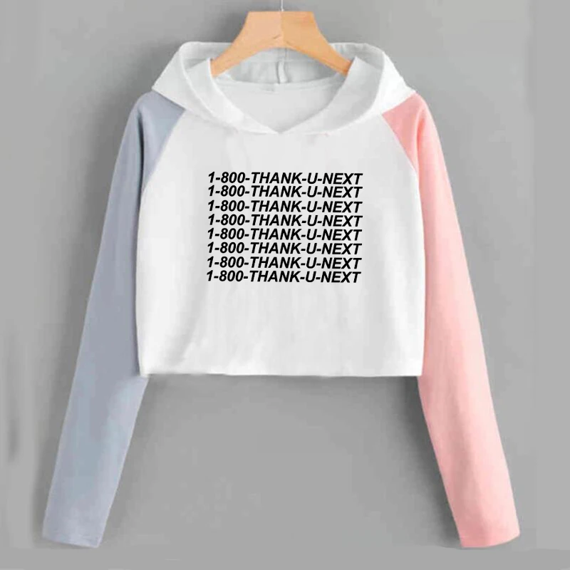 Женский укороченный топ с капюшоном и надписью Thank U Next пуловер для девочек топы