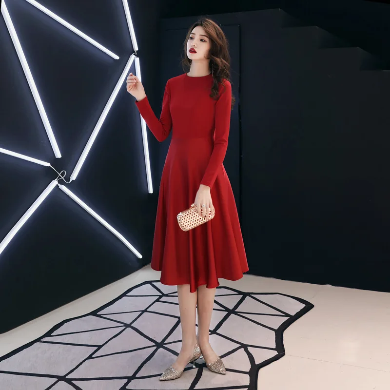 2019 New Red Slim O-Neck long sleeve dress vestido de festa Formal party Chinese Style Dress Vestidos Plus Size XS-XXXL |