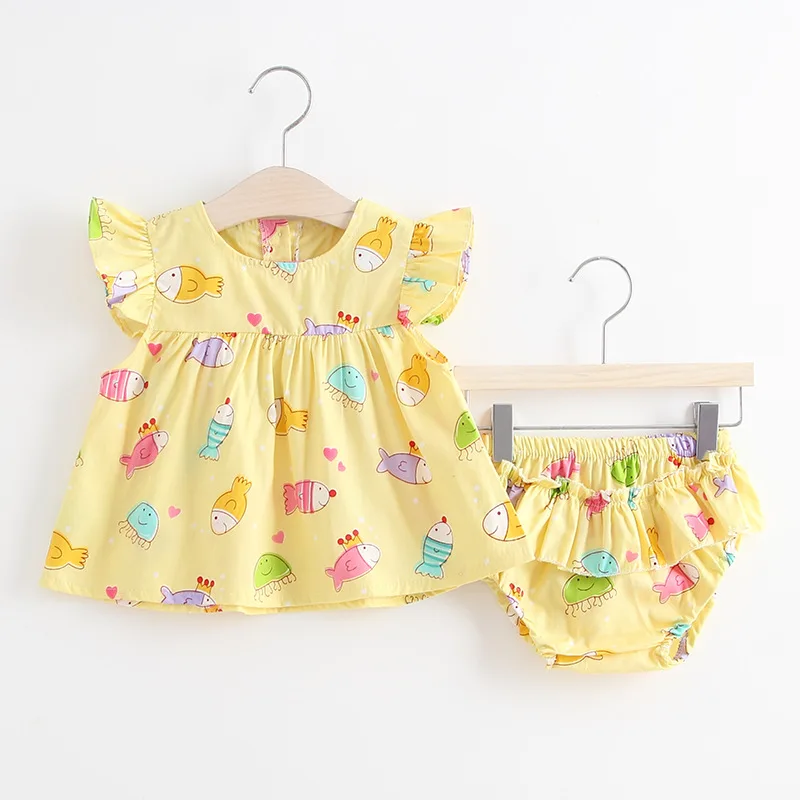 BibiCola baby girls summer dress clothing set todder short 2 piece sets infant pure princess dress+underpants | Детская одежда и