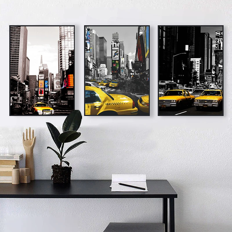 HAOCHU Нью-Йорк уличный пейзаж здание такси холст фотография для гостиной Декор без