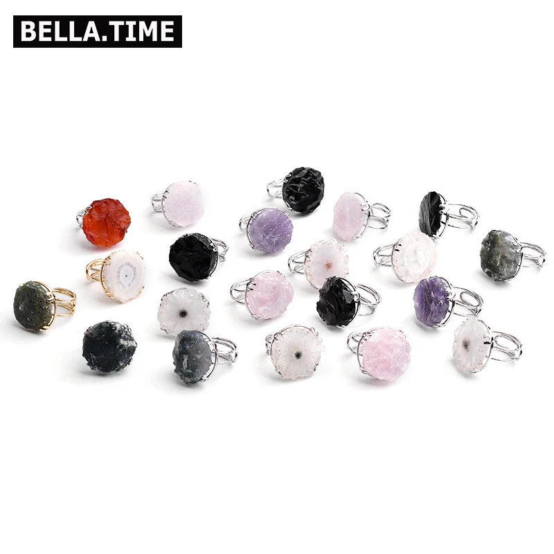 Женские кольца BELLA. TIME круглые с солнечным кварцевым камнем золотистого и