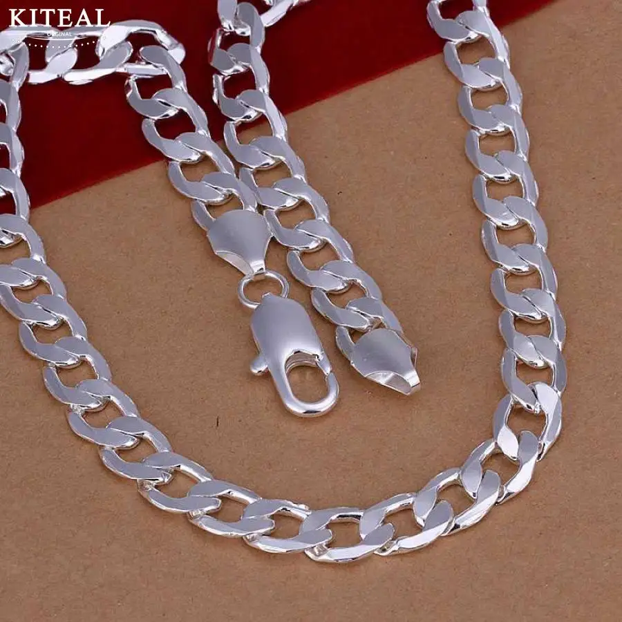 Мужская серебряная цепь KITEAL с плоскими боками 6 8 10 12 мм 20 дюймов|silver color|jewelry 925chain for