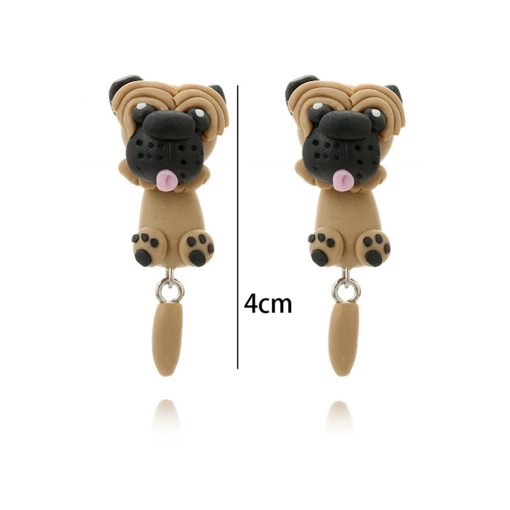 Модные мягкие милые серьги ручной работы из полимерной глины в виде мопса собаки