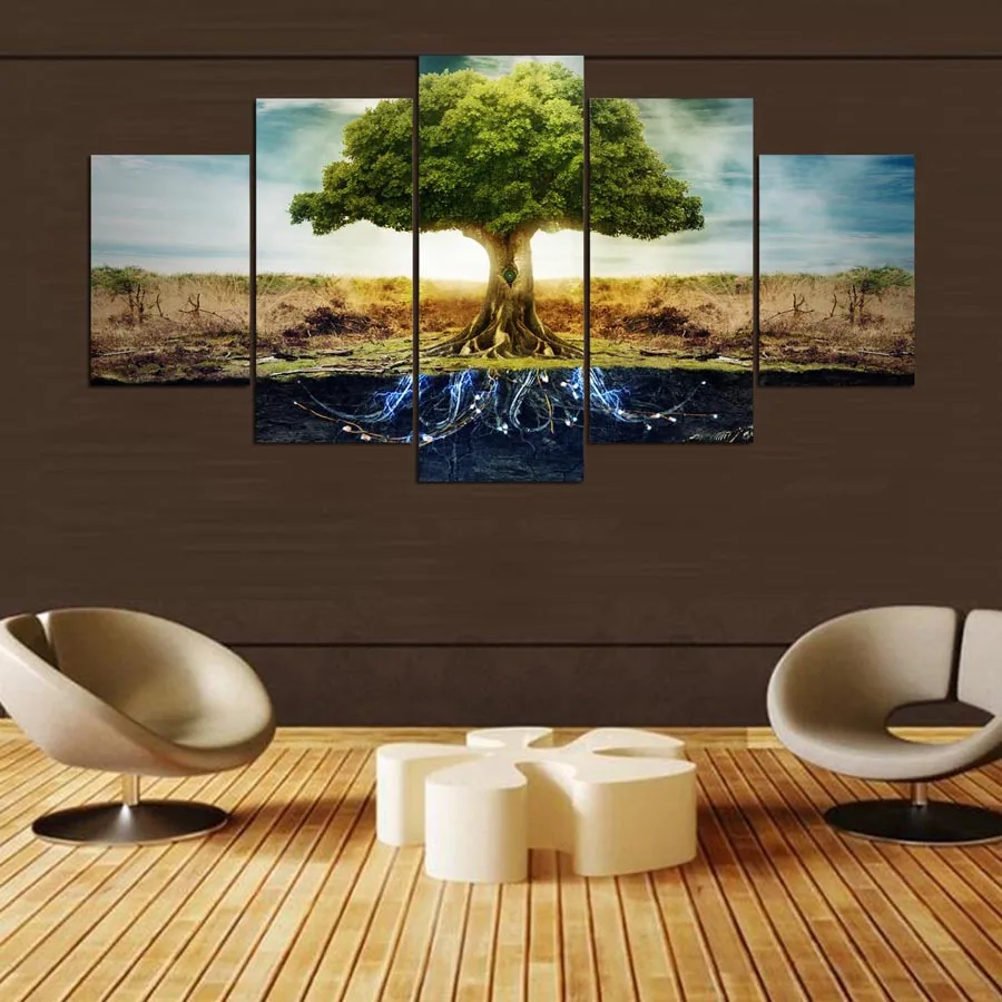 YSDAFEN Tree of Life 5 panel hd print canvas art wall framed paintings for living room picture kn-42 | Дом и сад