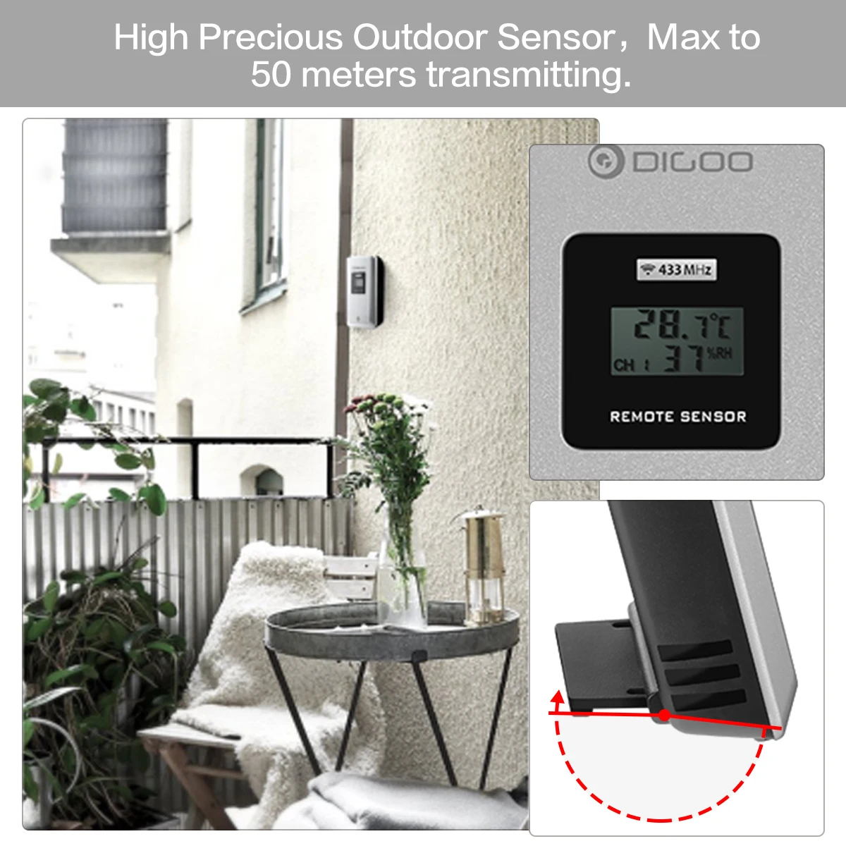 Digoo DG-TH8888 открытый Метеостанция Часы+ Датчик погоды USB беспроводной цифровой термометр измеритель влажности 3CH Луна фраза