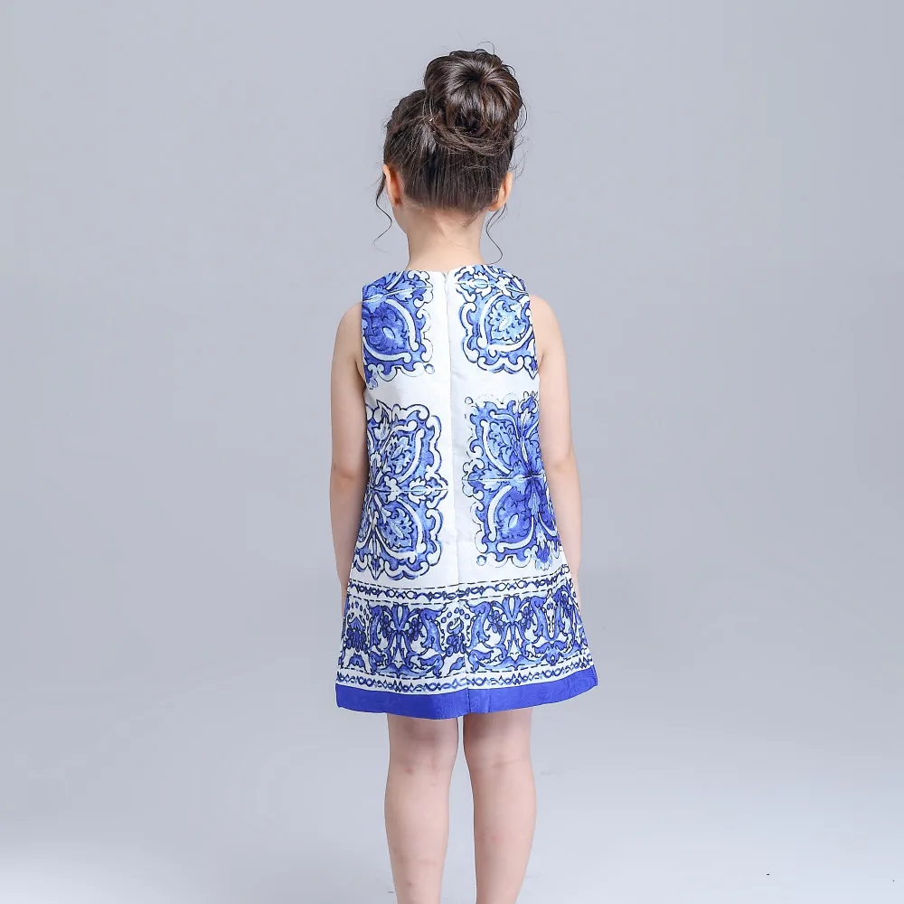 Kimocat Fashion Designer Chinese Girl Blue and White Porcelain A line Dresses | Детская одежда и обувь