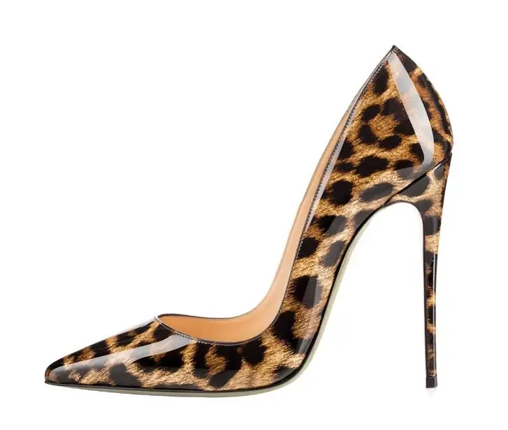 

Moraima Snc Women's Sexy Pointed Toe 12CM High Heels Leopard Printed Patent Leather Stiletto Pumps Thin Heels Pums Big Size 43