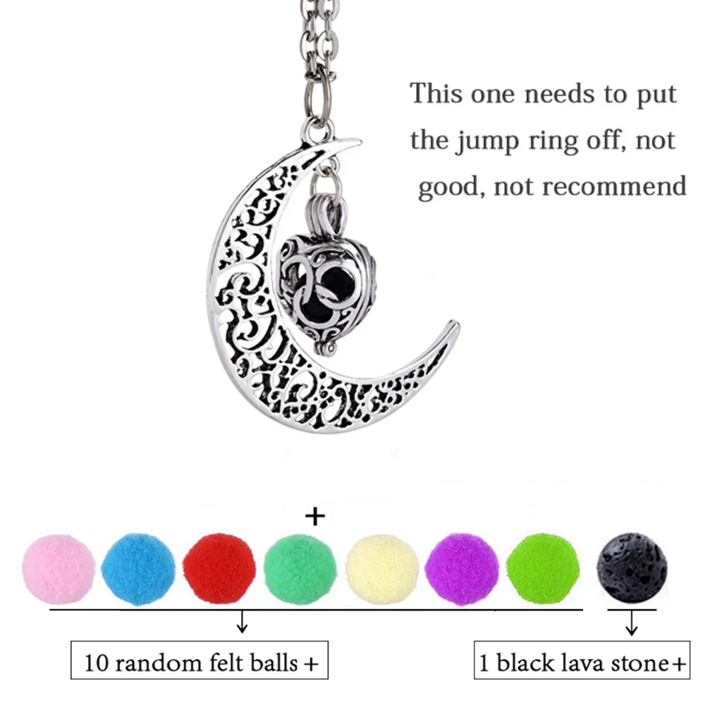 

Moon Necklace Pendant Felt Lava Stone Glow Balls Antique Vintage Perfume Essential Oil Aromatherapy Diffuser Locket Necklace